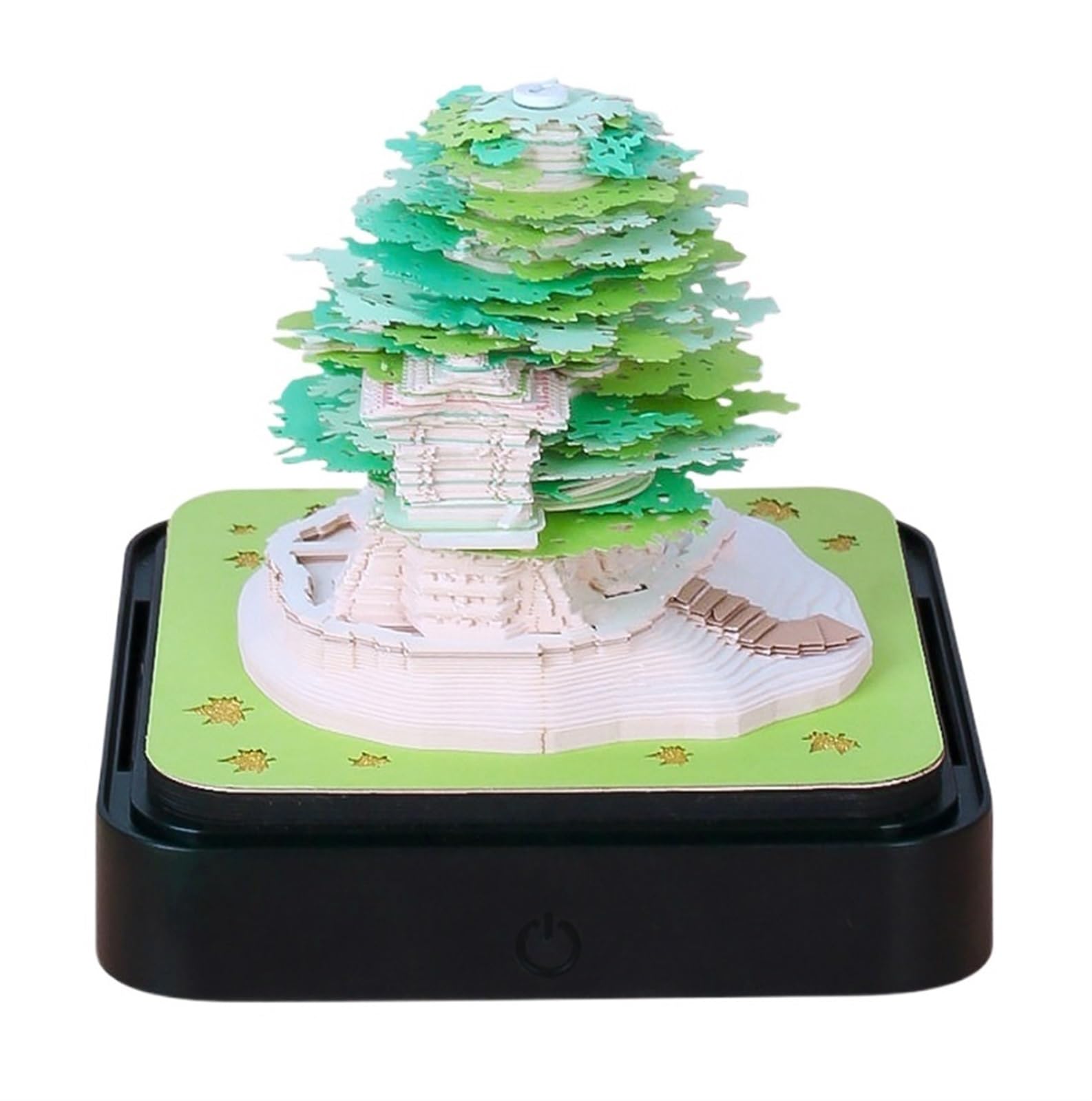 Kalendarz 2024 Kalendarz Na Biurko Ze Światłami Kalendarz 3D, 2024 Carving Art Notatnik, DIY Sticky Post Craft Sakura Tree House Kalendarz śCienny 2024 (Color : Green)