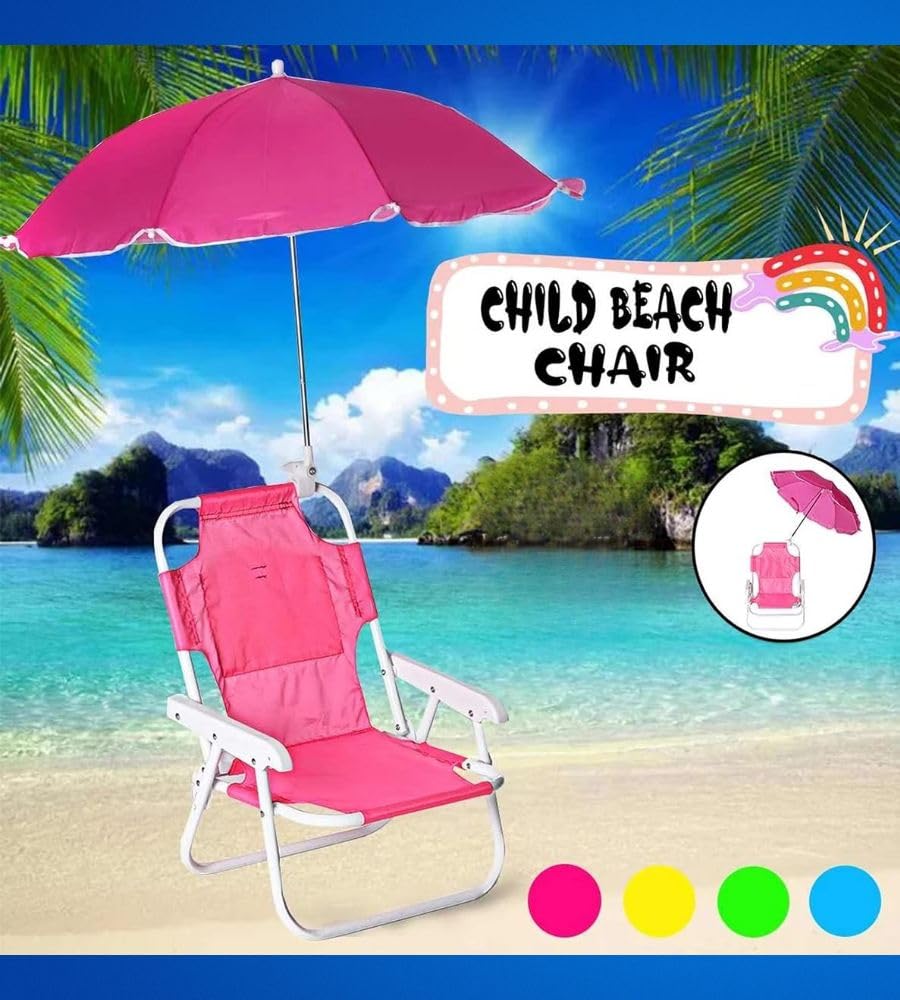 Sedia con Ombrellone Sediolina Portatile per Bambini Pieghevole Relax Mare Spiaggia Giardino Protezione Raggi Solari Rosa