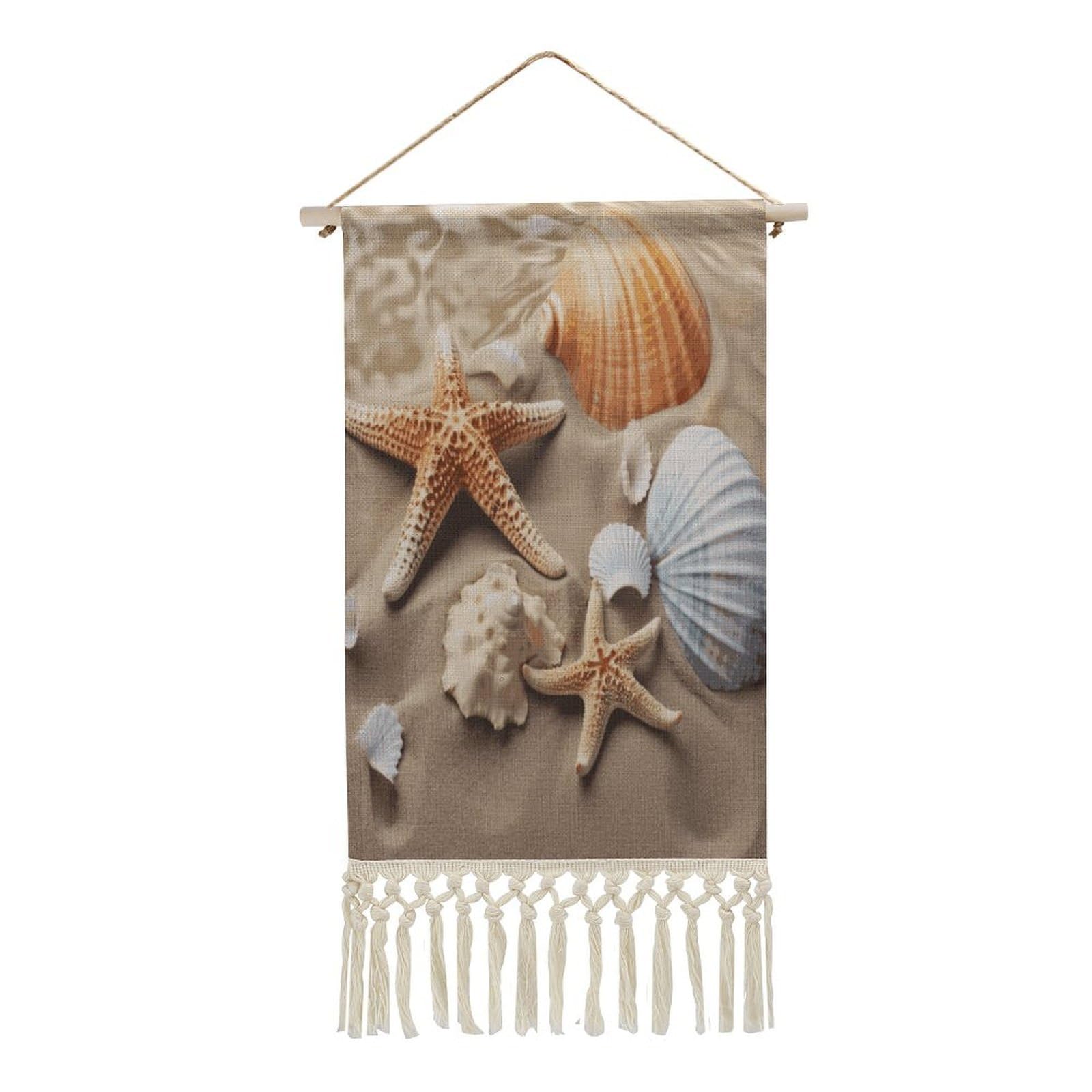 Adfgyerh Style Sea Shell Starfish Tapestry With Tassels Cotton And Linen Hanging Posters, Wall Art For Travel Gift, Wall Tapestry For Office Home Decor Bedroom Living Room Decor