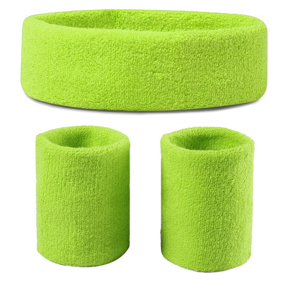 Sweatbands (Headband/Wristband Set) for Working Out,80's Costume Party Neon Yellow