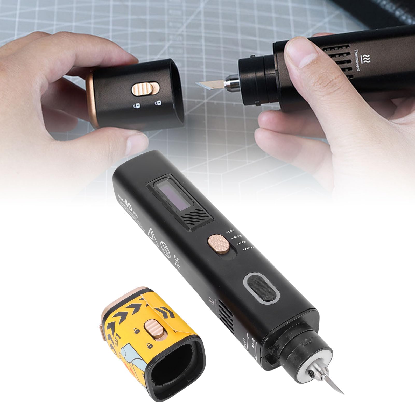 FILFEEL Taglierina da 40 KHz per Stampa 3D – PCB Portatile e Strumento da Taglio con Display, Doppia modalità di Taglio, Luce LED, Kit da 50 Lame – Legno in Plastica ABS (Spina europea)