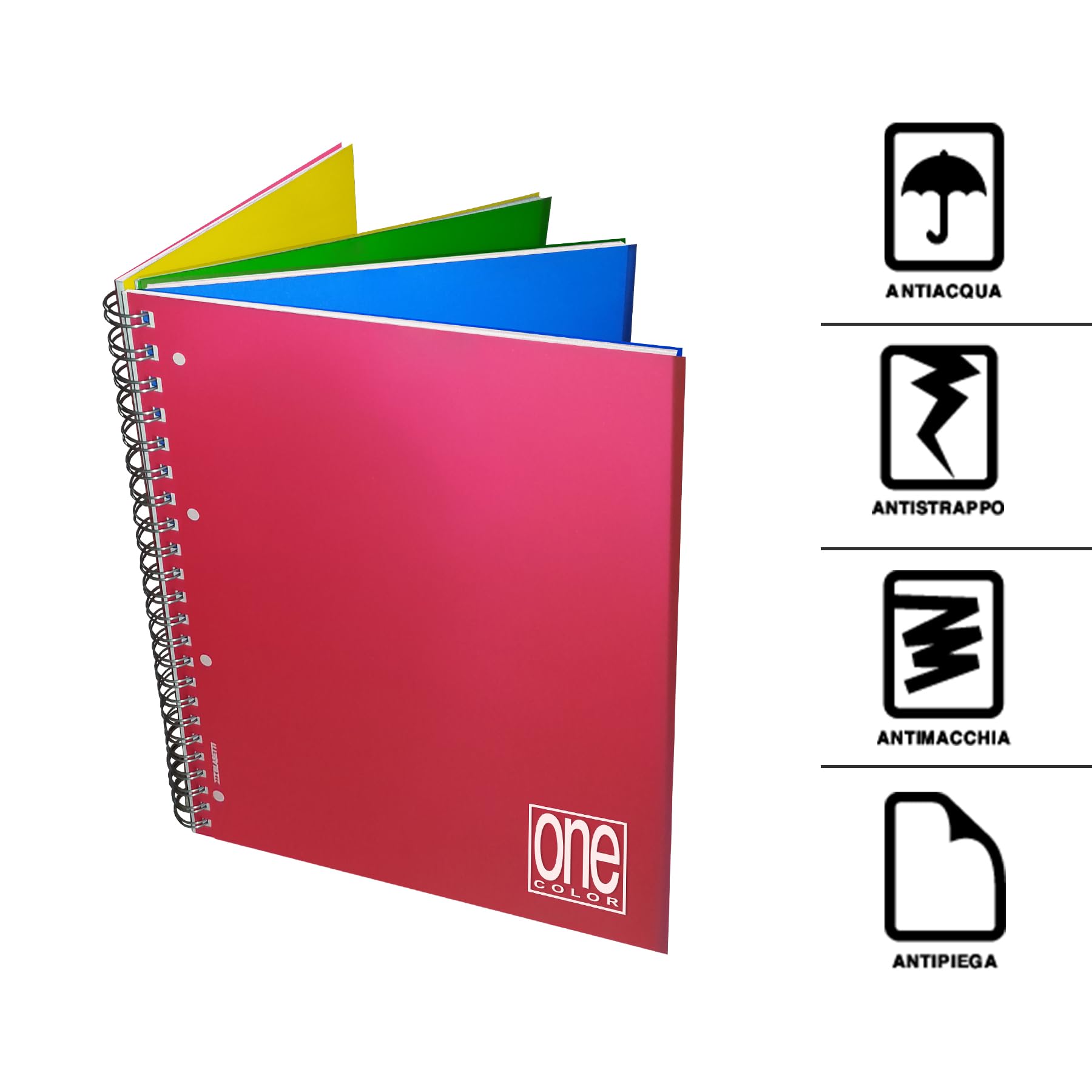 Blasetti - One Color 4x4 Notizblock, 4 Abschnitte für 4 Themen mit Farbwechsel, 120 Blatt, Spiralbindung - halb kariert 5M + halbe Lineatur 1R