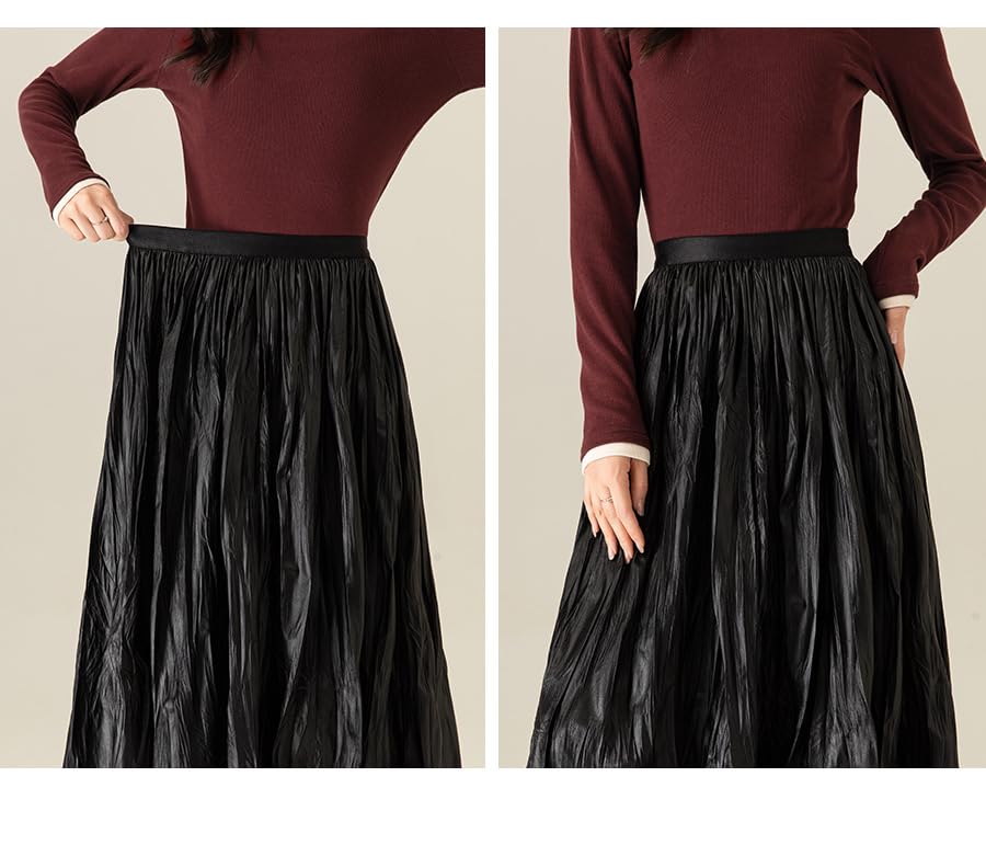 Women’s Autumn High-Waisted Retro A-Line Midi Skirt, Cotton Casual Long Skirt4