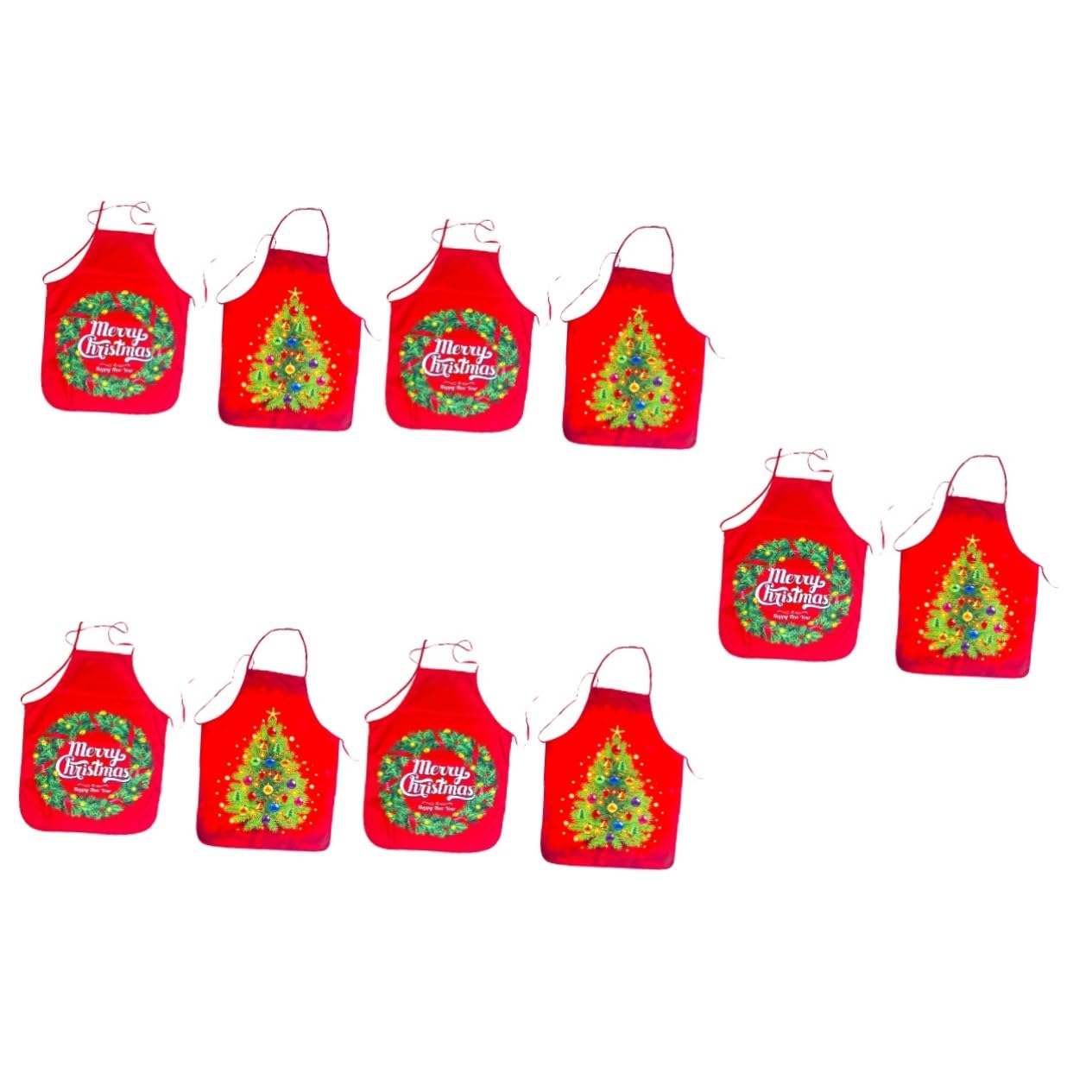 BESTYASH 10 Piezas Delantales Rojos para Adultos Diseño Navideño y Árbol Ajustables Tela Reutilizables para Cocina y Fiestas