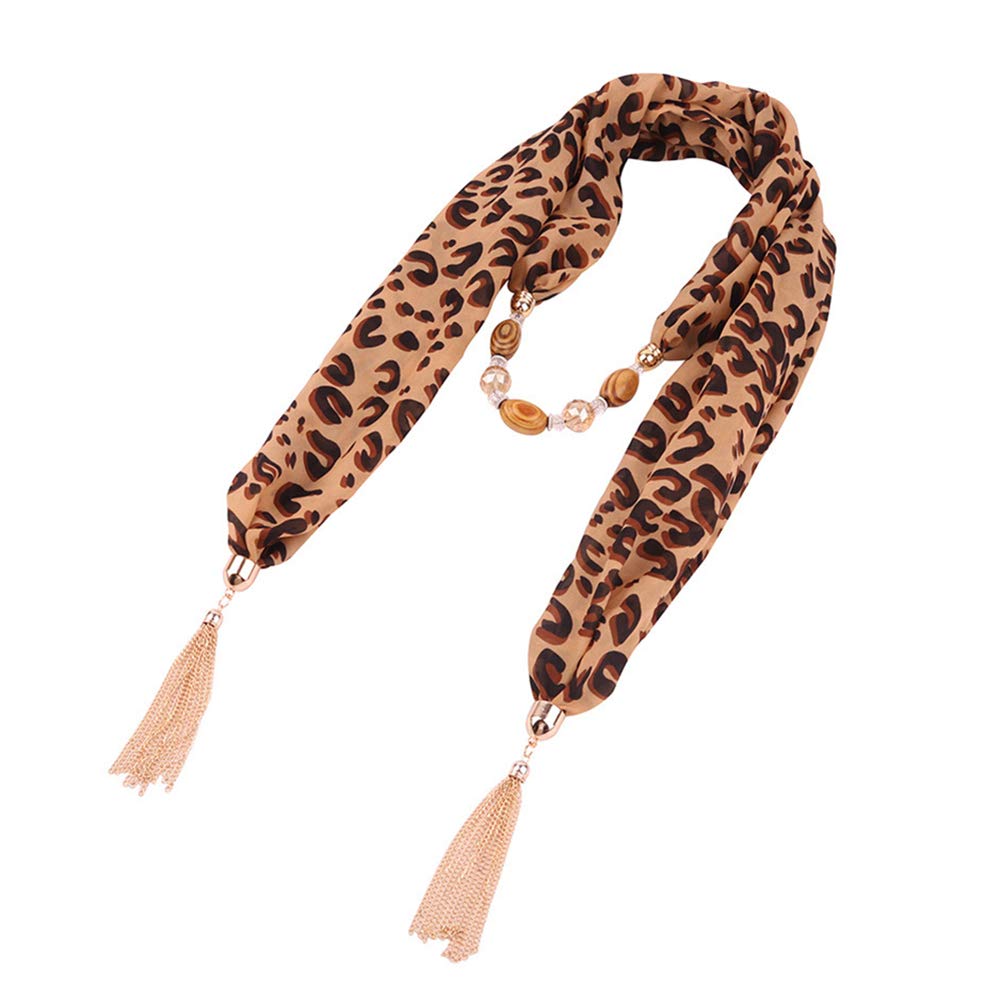 Sciarpa Collana Gioiello Etnica Con Ciondolo A Cuore – Accessorio Donna In Poliestere, Fantasia Leopardata E Colori Vari