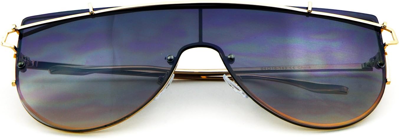 SUNGLASSES LUXE –Oversized Flat One Piece Sunglasses with Dark Lens – 62mm (Gold)