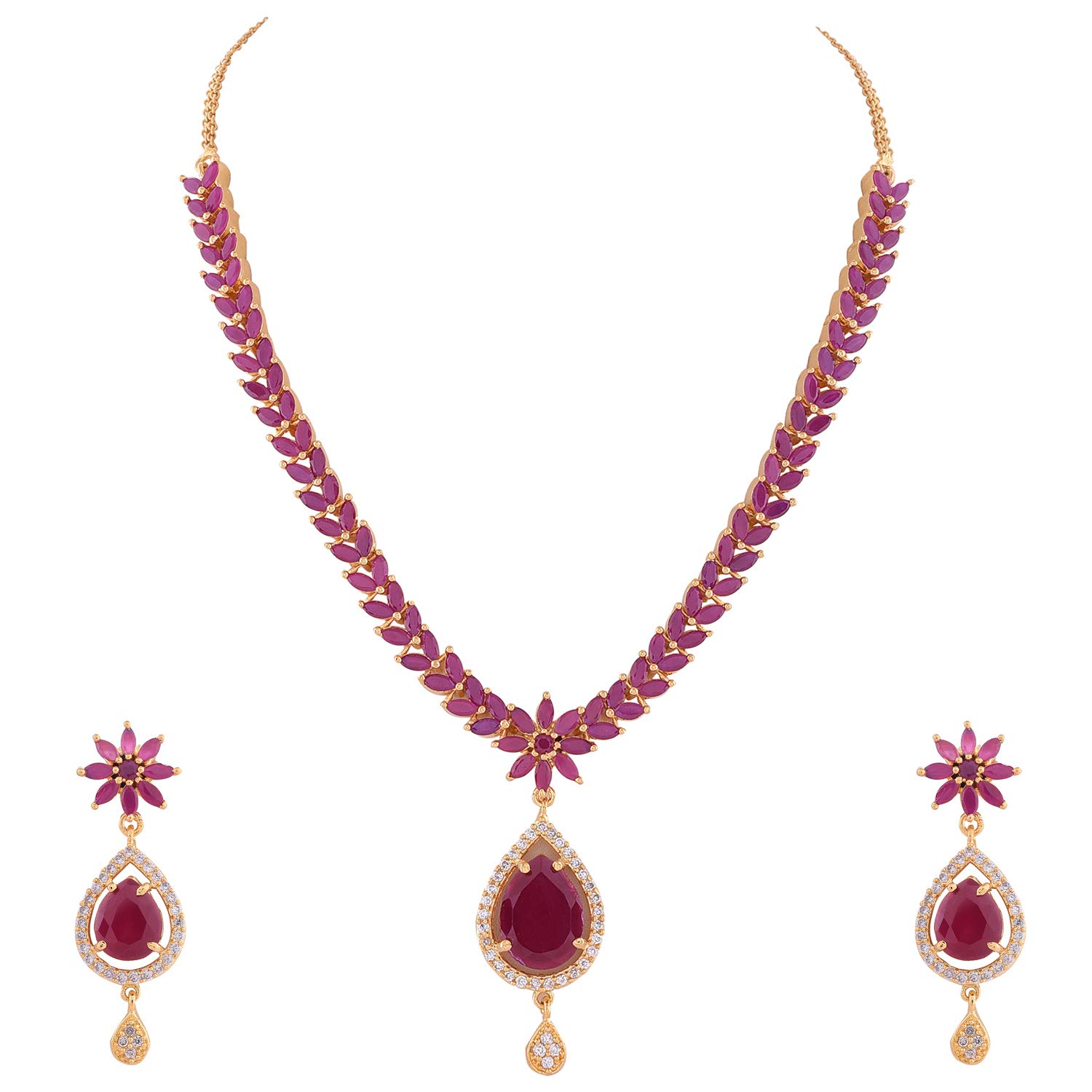 Ratnavali Jewels American Diamond Traditional Fashion Jewellery Red Necklace Pendant Set with Earring for Women/Girls RV2916R (Red) (B07MZ5SDJJ) Amazon Price History, Amazon Price Tracker