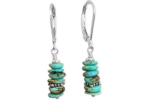 Natural Turquoise Bead Stack Sterling Silver Earrings Sterling Leverback Earrings