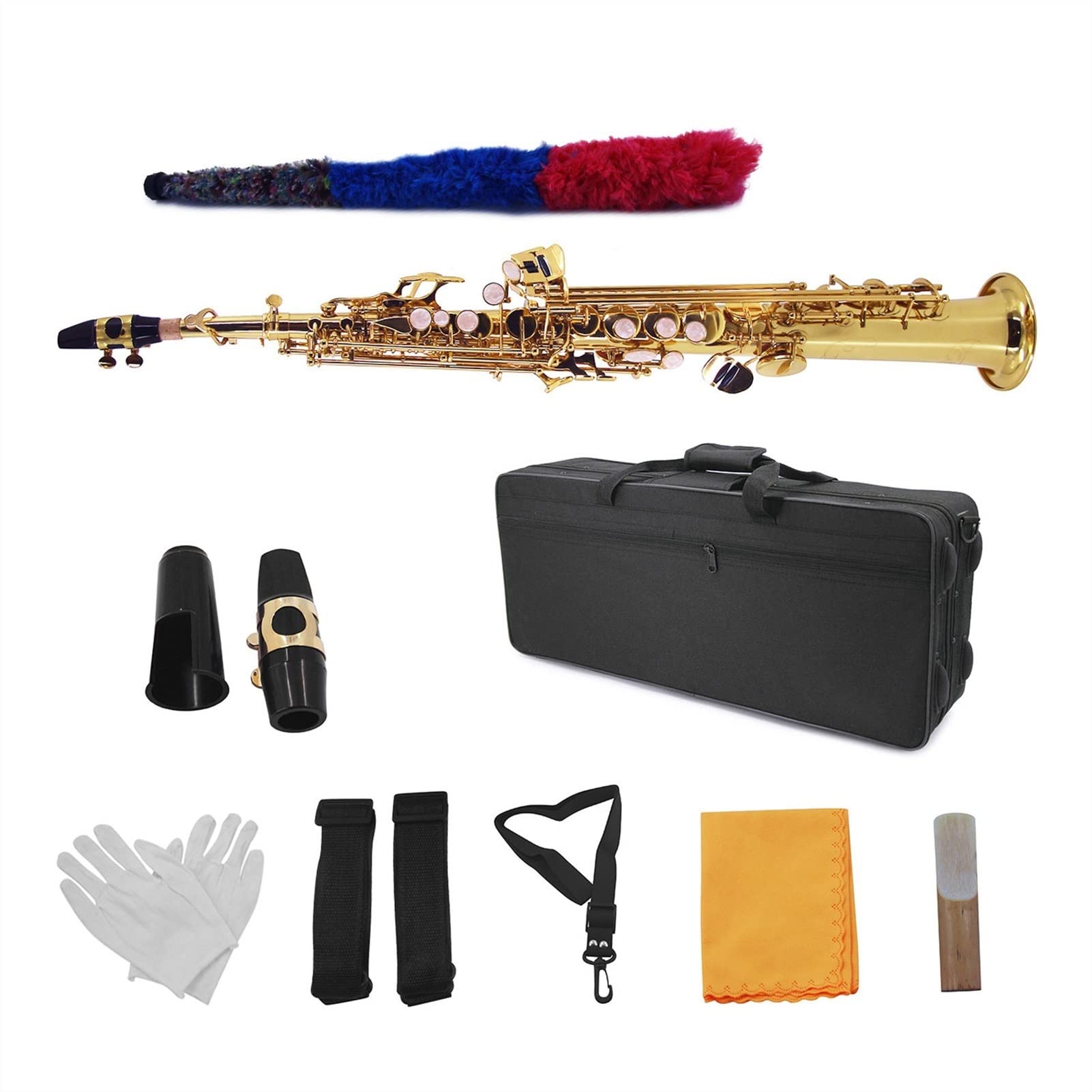 Sax Principianti Kit Straight BB Sopano SAXOfono in Ottone Scax in Ottone Strumento con Woodwind con Custodia per Il Trasporto Pennello per Spazzola per Spazzola per Spazzola Strumento a fiato