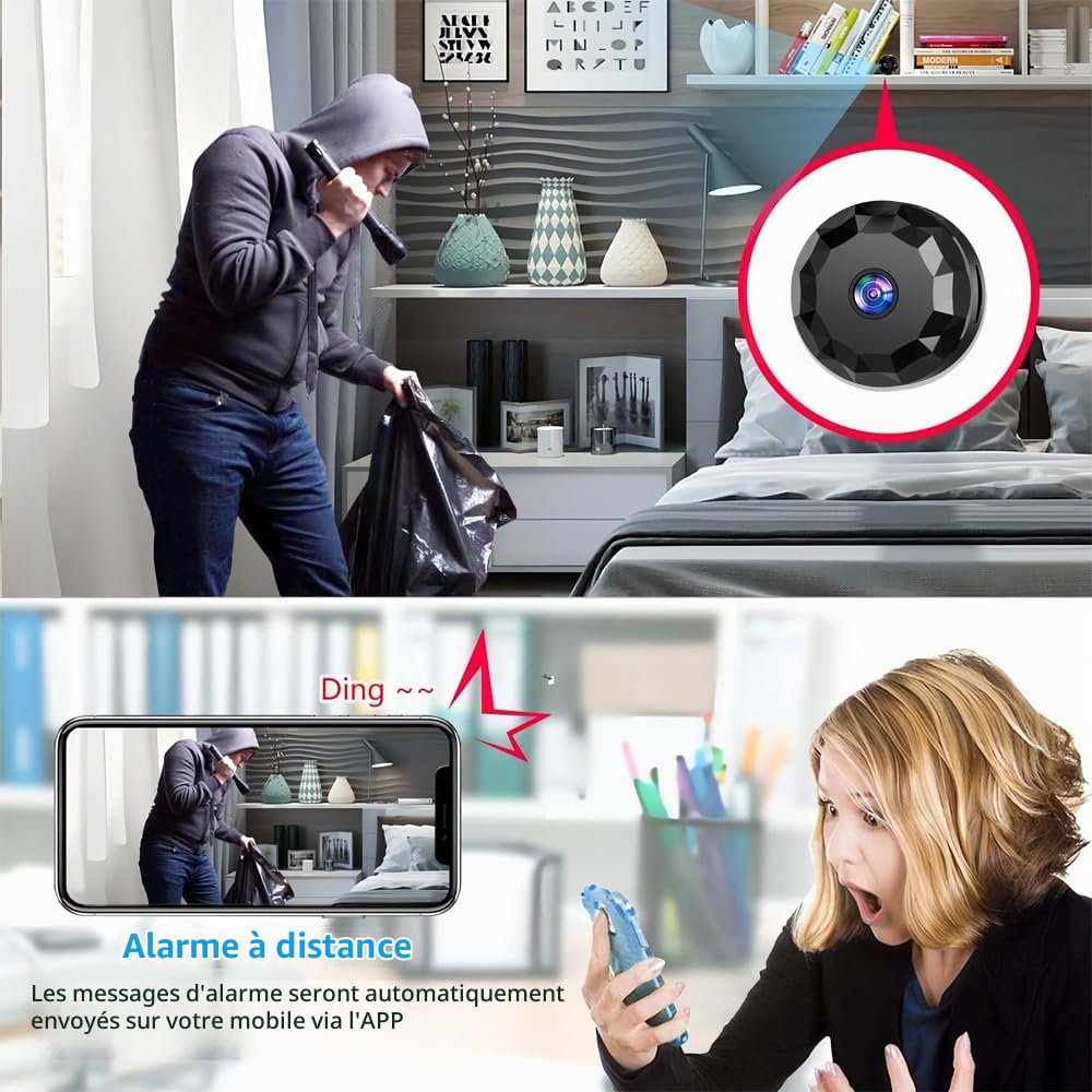 Mini Camera Espion sans Fil, Micro Camera Surveillance WiFi Interieur/Exterieur sans Fil Discrete avec Détection de Mouvement, Petit Cachee Camera Espion pour Bebe Maison Chat Voiture Chien