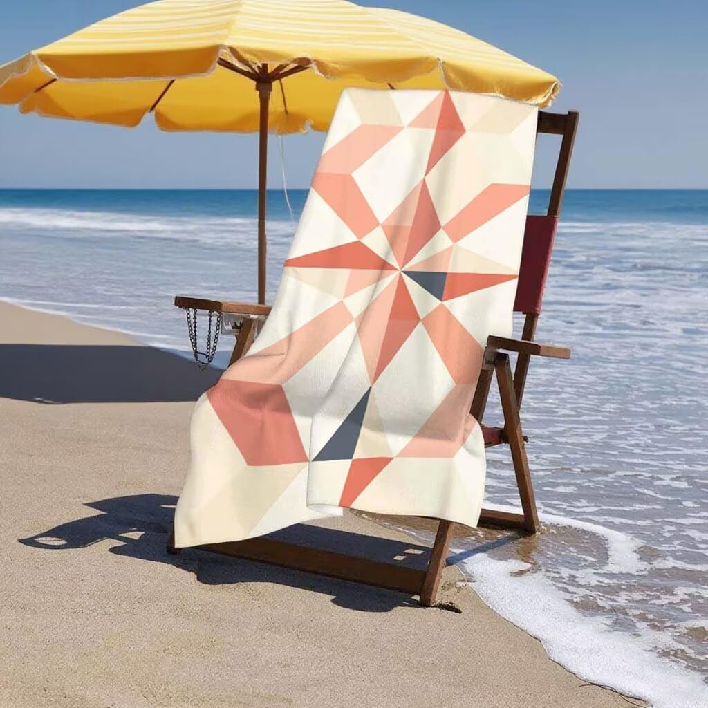 Toalla de Playa Grande 220x100cm/35x70cm, Juego de 2 Toalla Microfibra XXL de Antiarena, Toallas Playa Suave Ligera, Absorbente Secado Rápido, Beach Towel Viaje, Regalo Mujer Hombre (Geometría) C-24