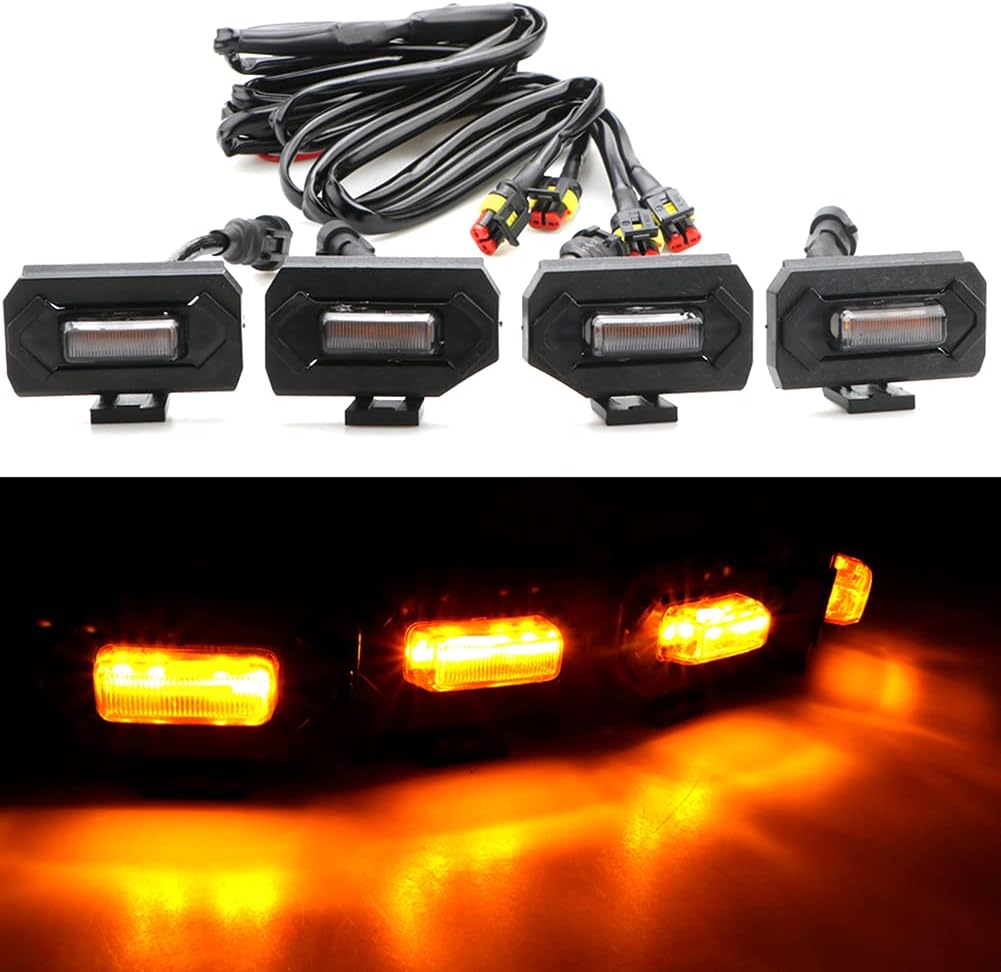 4pcs LED Grill Lights for Tacoma 2020 2021 OEM Grille, Including TRD Off Road and Sport Models Raptor Style LED Light (Amber Light with Black housing) - Image 2