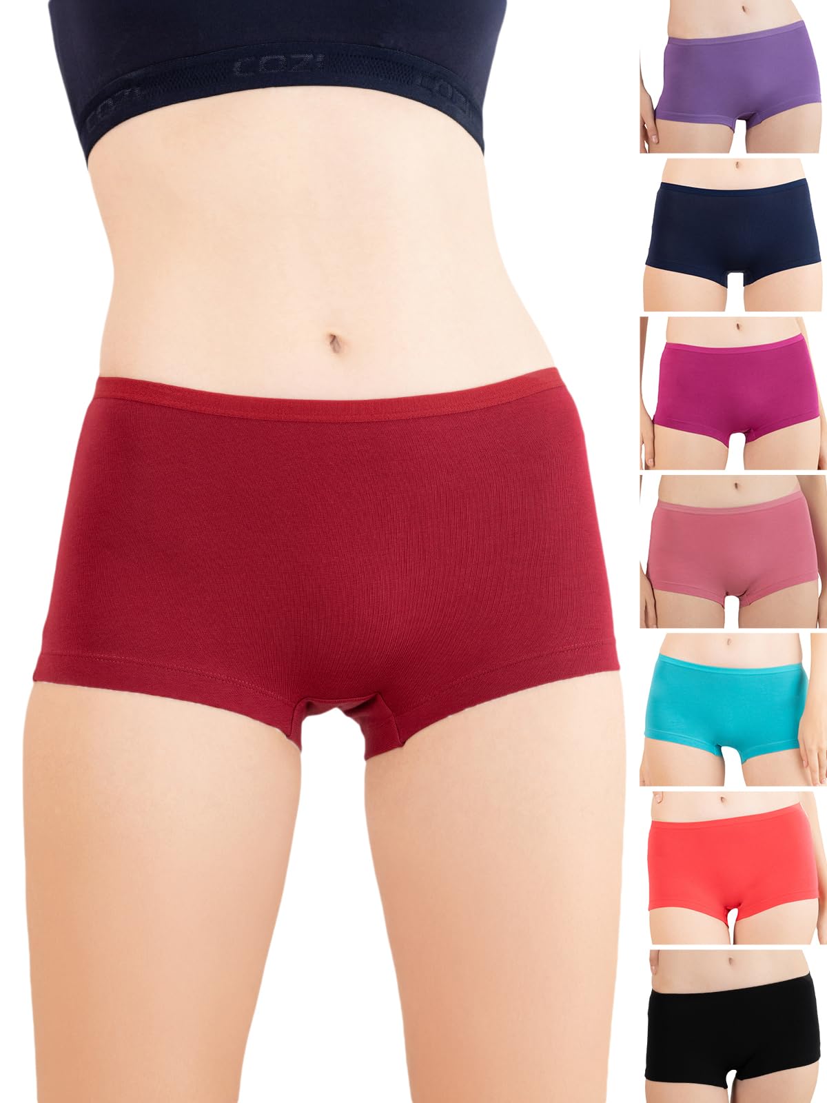 lux cozi for Her Women's Boy Shorts Panty | High Coverage 100% Cotton Panty Set for Women |Mid Waist Boyleg Panty |Color May Vary | Pack of 8-picture-24