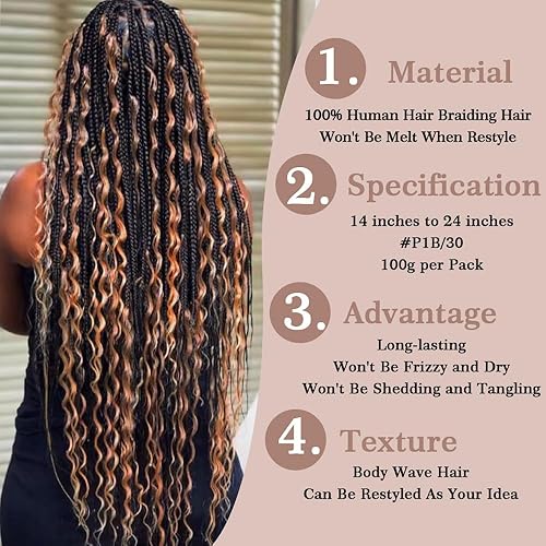 Miniatura 10 de Goulus Extensiones de cabello humano virgen brasileño 100% sin procesar para trenzar #T4P427, dos paquetes de cabello humano virgen brasileño sin