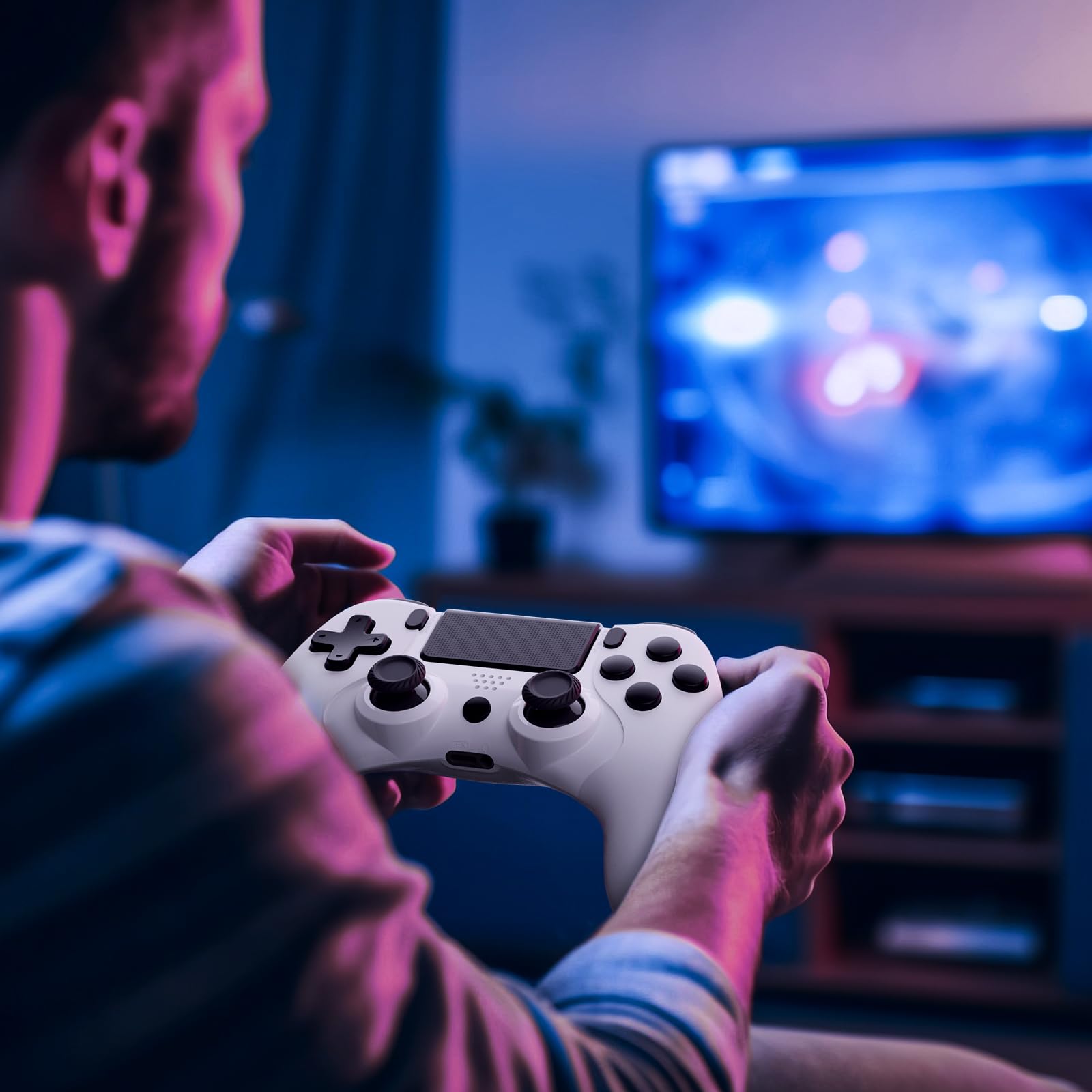 CHEREEKI Wireless Controller für PS4, Game Controller Kompatibel mit PS-4/Pro/Slim Gamepad mit Turbo, Dual Vibration, 6-Achsen Gyro Sensor, Touchpanel, Weiß