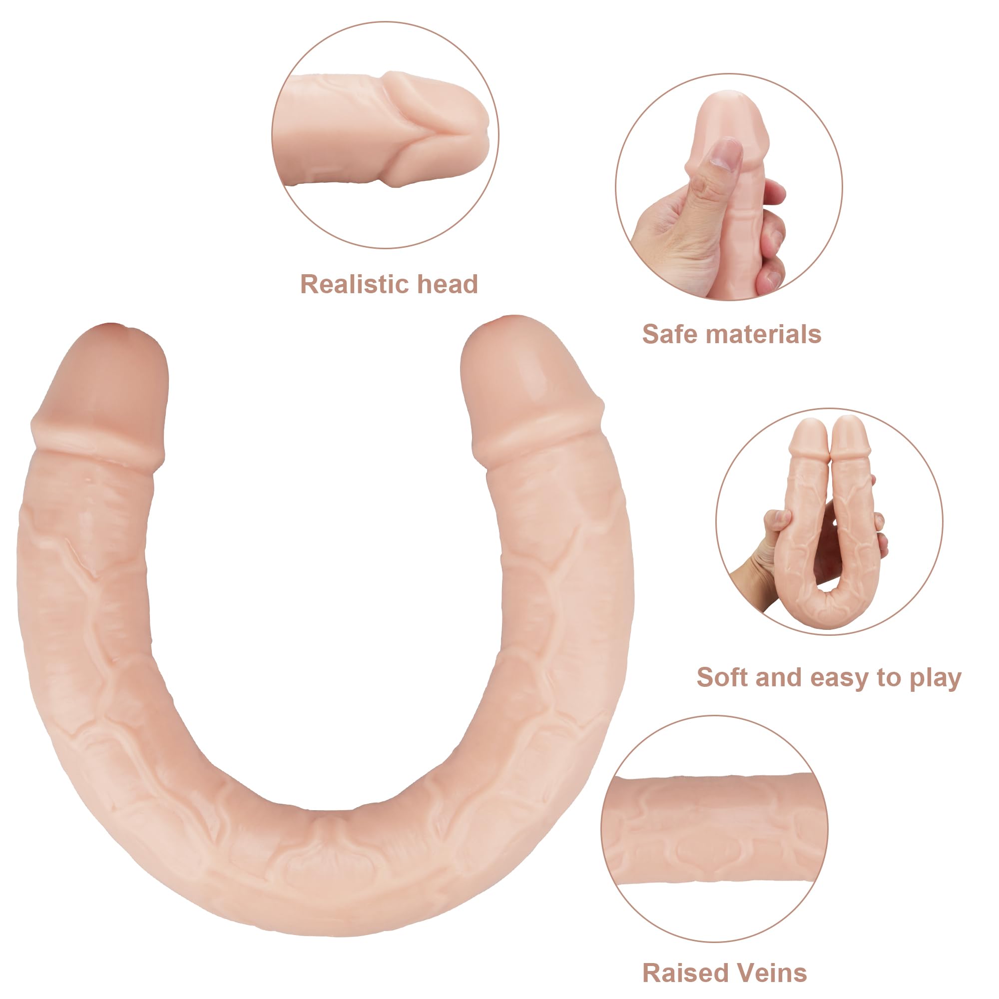 11.8 * 1.37 Inches Double Dildo Crystal Jelly Realistic Anal Long Dildo Penis Soft and Flexible with Veins and Glans Adult Sex Toys for Women/Men/Lesbian Purple: 18.1*1.7 Inch Light Brown