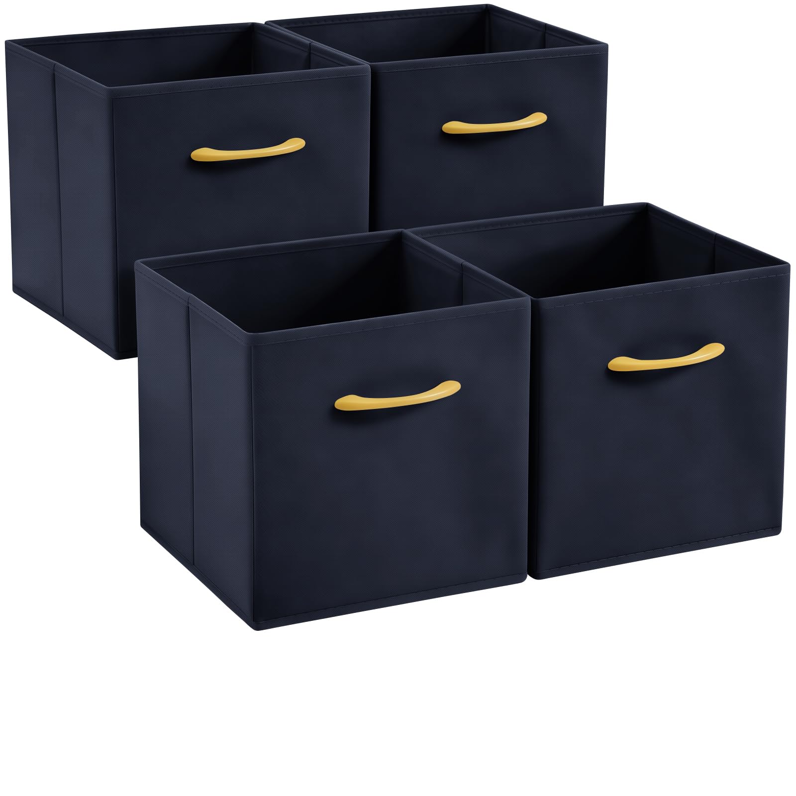 Hibtn Set of 4 Foldable Storage Box, Fabric with Handles Storage Cubes And Cloth Storage Organizer Drawer For Closet And Toys Storage,27 x 27 x 27 cm, Navy Blue