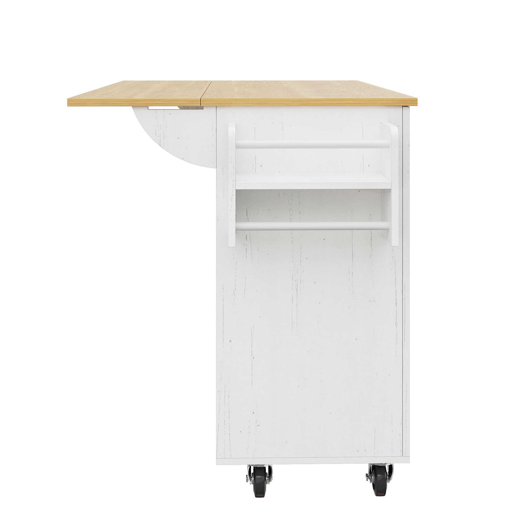 KAZZIO Isla de cocina, separadores extraíbles, ruedas extraíbles como armarios de cocina, carrito de comedor con encimera, armario buffet, carrito de comedor con vetas de madera, con ruedas (blanco)
