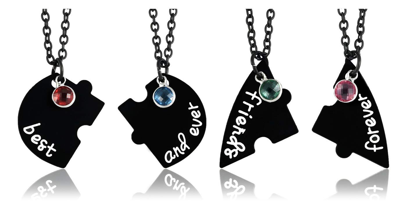 Jovivi 4pc Silver Best Friend Forever and Ever Heart Shape Puzzle BBF Friendship Pendant Necklace Jewelry Set