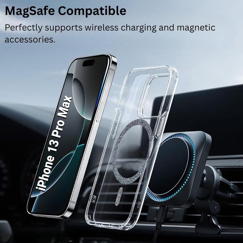 Image of AIBEX Back Cover Case Compatible with iPhone 13 Pro Max | Glitter Ring Cute Shiny Colorful Bling Case (Compatible with Magsafe) | Transparent PC+TPU Glossy Shiny Cover for Girls & Women - Black