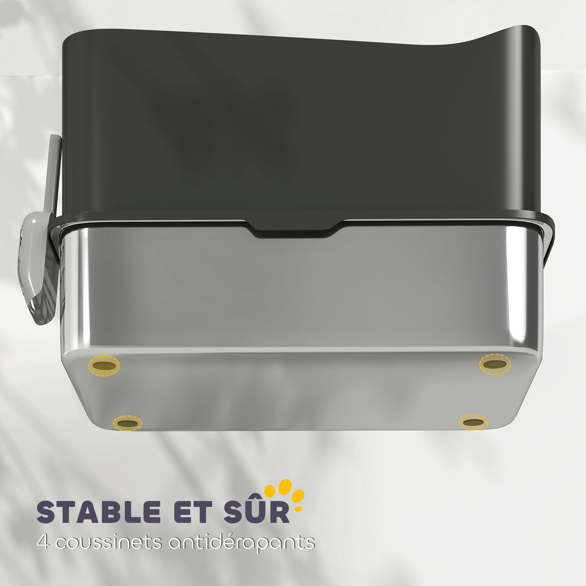 PawHut Bac à litière pour Chat XXL en Acier Inoxydable, 65L Grande capacité, Maison de Toilette pour Chat, avec Pelle et Patins antidérapants, Facile à Nettoyer, 60 x 40 x 38 cm, Noir