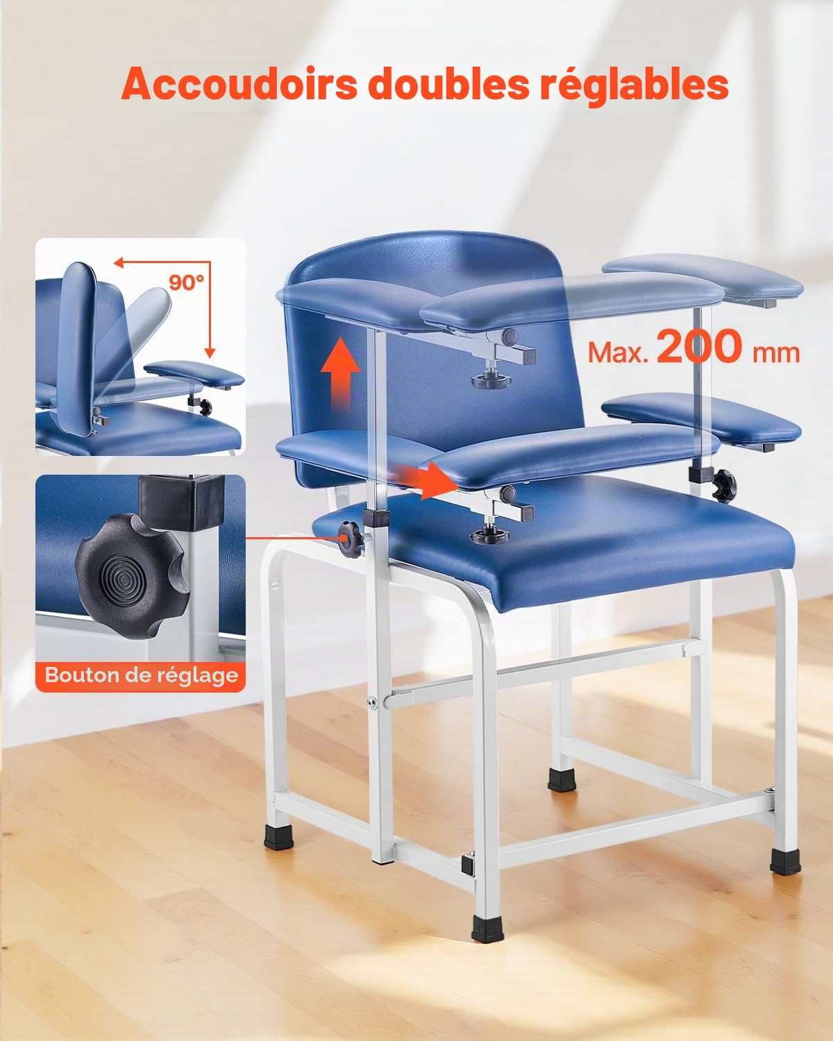 VEVOR Fauteuil de Phlébotomie, Fauteuil de Prélèvement Sanguin Médical, avec Accoudoirs Réglables, Pose-poignet Rabattable, 181 kg, Siège Rembourré, Cuir PVC, pour Hôpitaux, Laboratoires, Cliniques