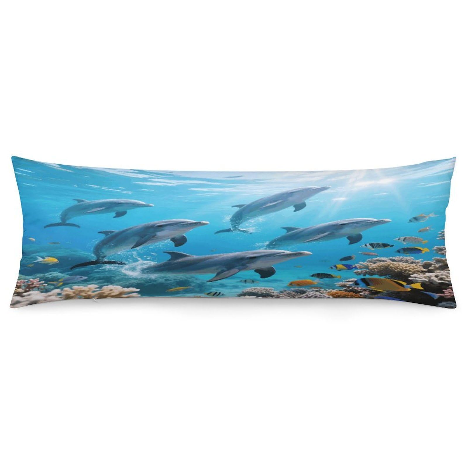 VstaDank Cute Dolphins Pillow Cover Decorative Lumbar Pillow Cover 19x53 Inch Long Body Pillows Case Soft Luxury Decorative Throw Pillowcase for Couch Sofa Bedroom Car Decor Pillowcover