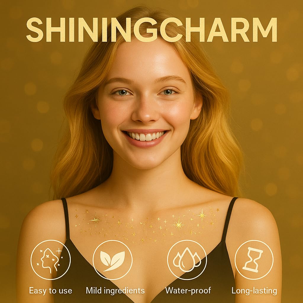 6PCS Collarbone Glitter Temporary Tattoo,Gold Collarbone Sticker,Waterproof Temporary Metallic Tattoos,Festival Glitter Freckles,Sparkle Makeup Patches,Gold BodyGlitter Festival Makeup Stickers - Image 2