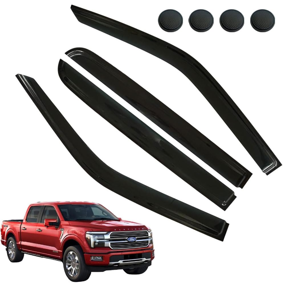 Rain Guards for Ford F-150 Lightning 2022-2023, Tape-on Side Window Deflectors for Ford F-150, Window Visors for Ford Cars, for Ford Car Accessories 4 Rain Guards ? 4 Car Coasters