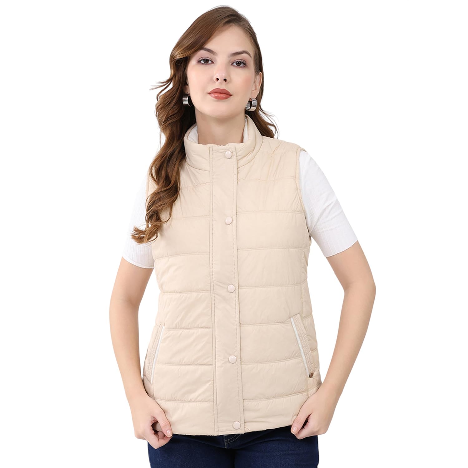 Men Regular Fit Solid Mock Neck Side Pocket Zipper Closure Sleeveless Winter Jacket| Women Winter Jacket | Stylish Zipper Jacket | Casual Winter Wear For Women's (Pack Of 1)-image-1