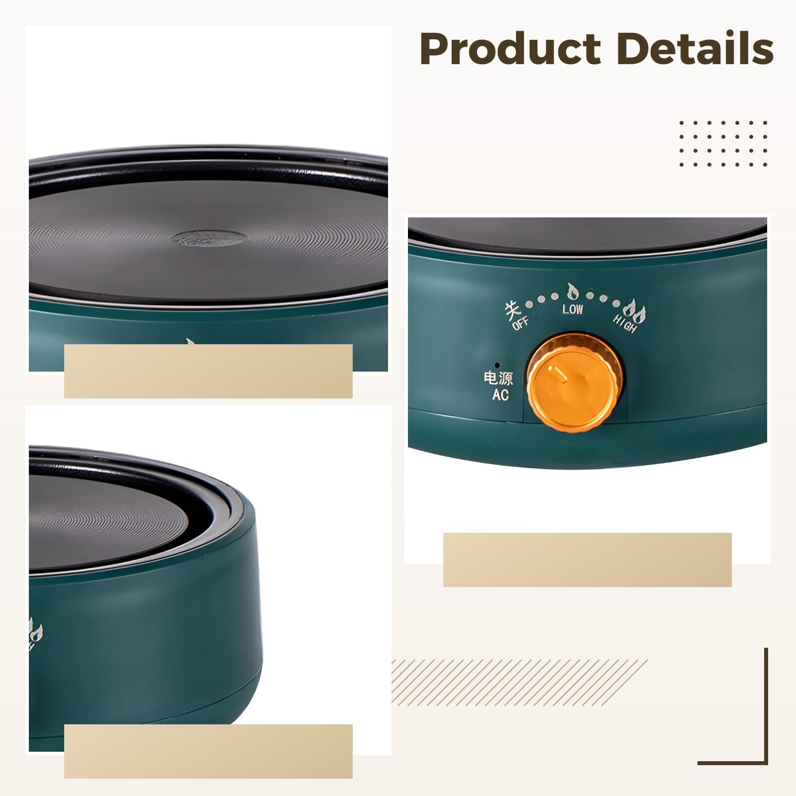 Green Electric Mini Stove, 500W Heater for Ceramic and Glass Teapots, 110V Countertop Use