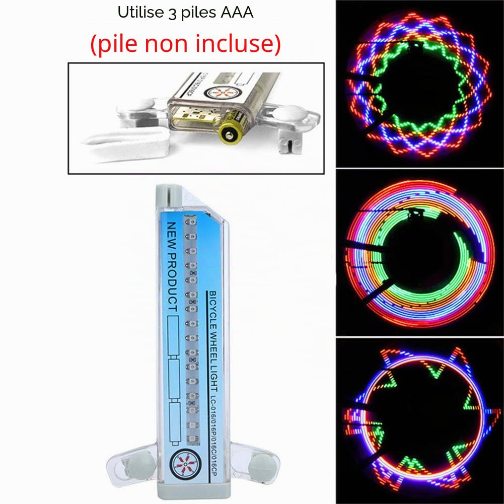 SHARRA Lumières de Jante de Bicyclette, Roues de Bicyclette lumières imperméables de Rayon de Bicyclette menées avec 32 LED et 32 ​​modèles de Changement de pièces pour Les pneus de Roue de VTT