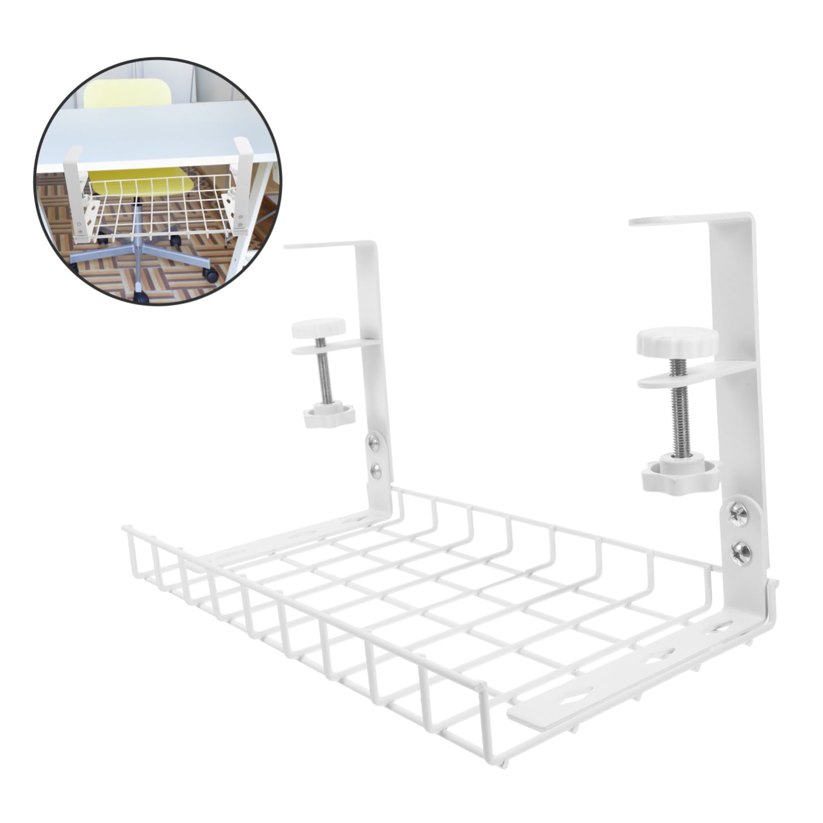 Kabelkanal für Schreibtisch aus Eisen, Weiß, 1, 8-5, 7 Cm | Untertisch Clip, Große Ablage für Büro und Gaming Setup, Schlichtes Modernes Design