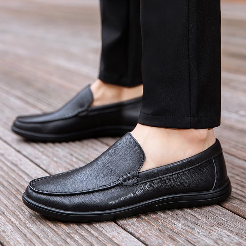 Mens Loafers Shoe Round Toe Leather Solid Color Loafer Shoes Lightweight Flexible Flat Heel Fashion Slip On4