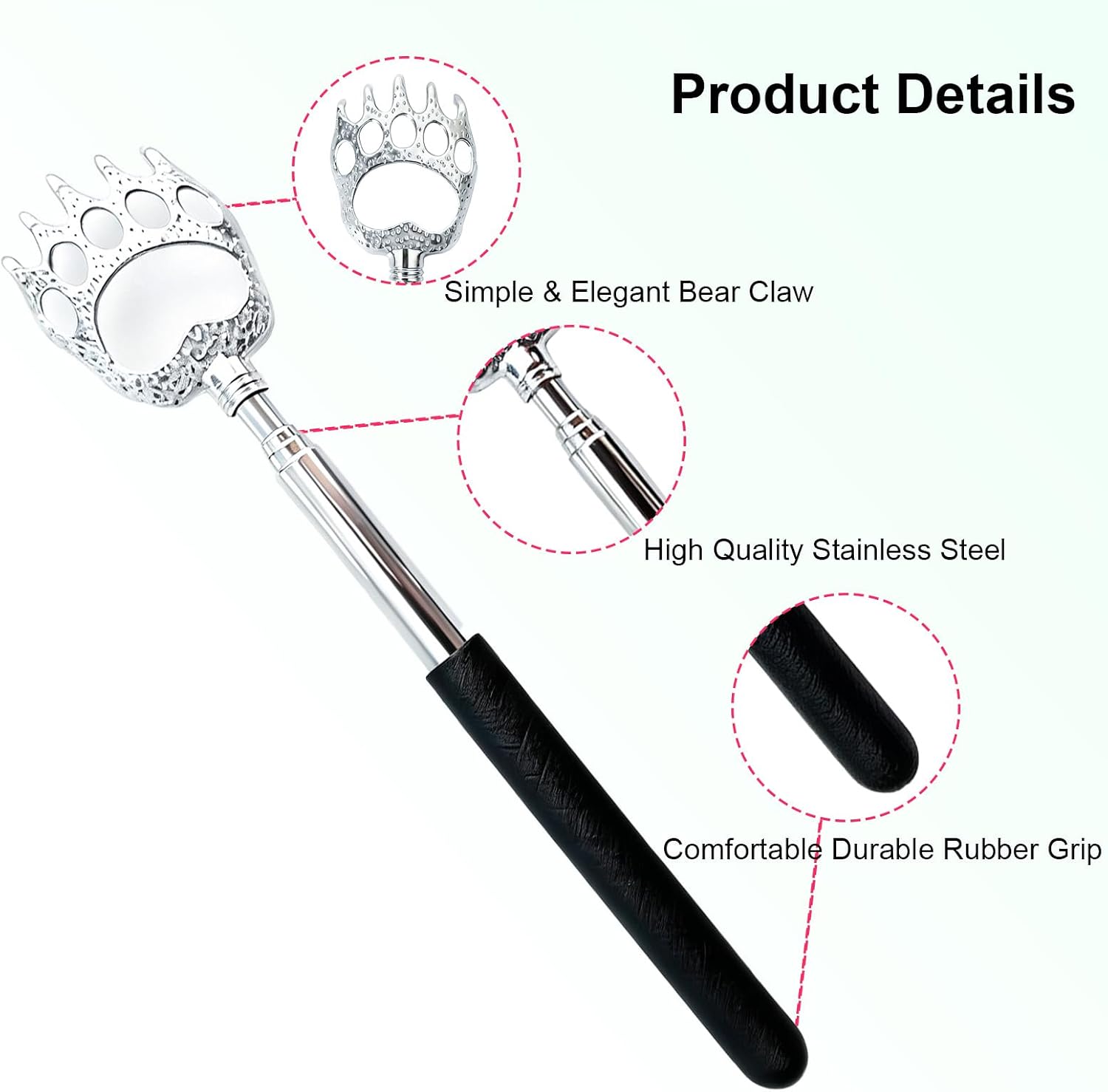 6 Pcs Back Scratcher Extendable,Metal Bear Claws Back Scratchers,Backscratche for Men, Women,Adults,Christmas Stocking Stuffers (Black)