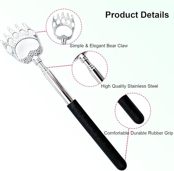 6 Pcs Back Scratcher Extendable,Metal Bear Claws Back Scratchers | Backscratche for Men, Women,Adults,Christmas Stocking Stuffers (Black)
