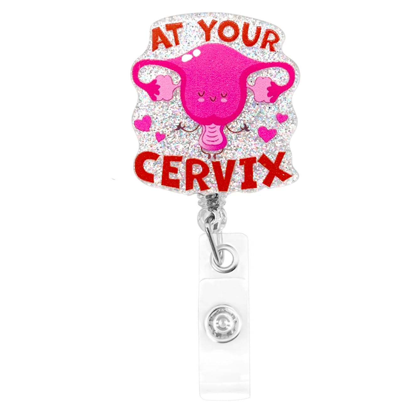 Uterus Badge Reel ID Badge Holder Retractable Nurse Obgyn Badge Reel with Alligator Clip - Red Crevix