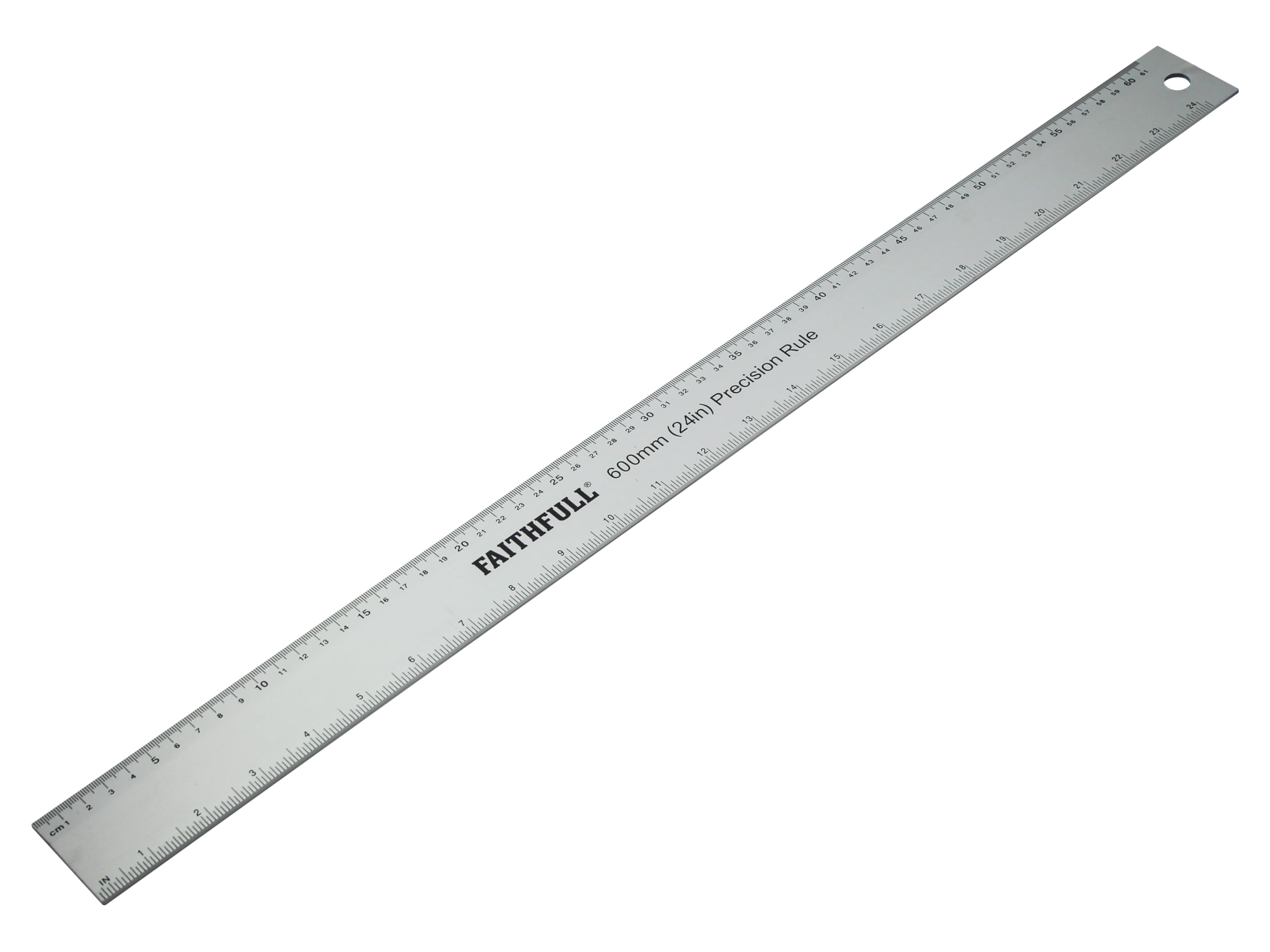 Faithfull Aluminium Rule 600mm (24 Inch) – Aluminium Marking & Measuring Ruler with Dual Metric & Imperial Graduations, Conversion Chart & Hanging Hole