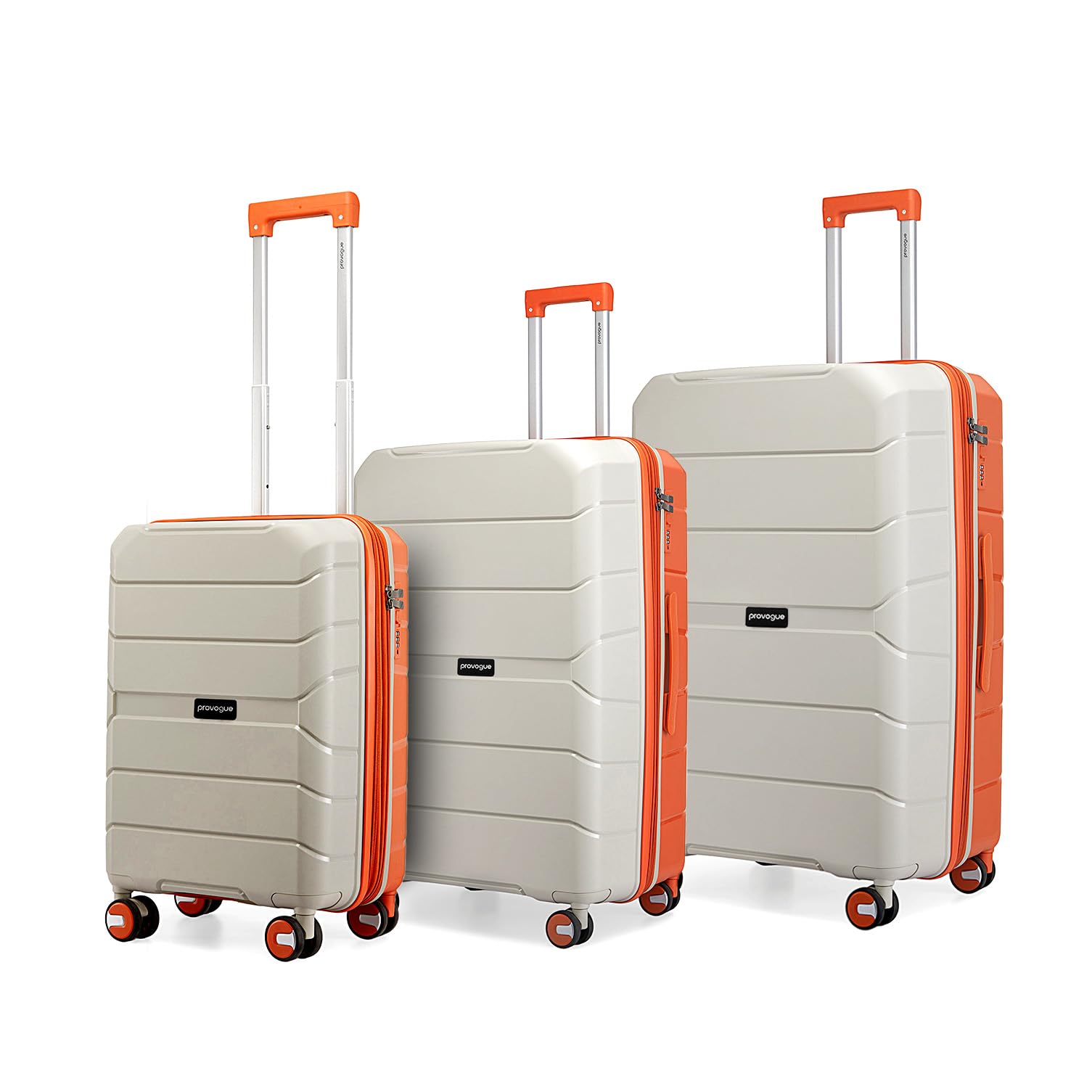 Cascade Hard-Sided PP Trolley Bag Set of 3 | Expandable Space with 8 Wheels Trolley Bags for Travel |Lightweight with Combination Lock|5 Year Warranty (Timberwolf Grey/Burnt Orange)