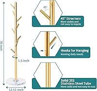 Vista 33 de Perchero con base de mármol natural, perchero moderno de metal independiente, perchero con 12 ganchos, perchero para sombreros de árbol para 12