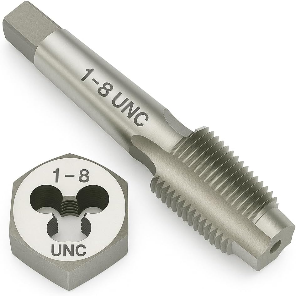 1"-8 Thread Tap and Die Set HSS Tap with GCr15 Alloy Steel Hex Die Right Hand Thread Repair Tool for Metalworking and Machinery