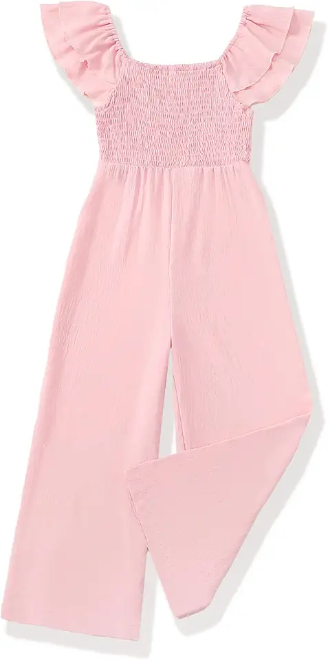 Yhnslsf Girls Jumpsuit Sleeveless Smocked Ruffle Wide Leg Romper One-Piece Summer Girl Clothes Casual Kid Outfit