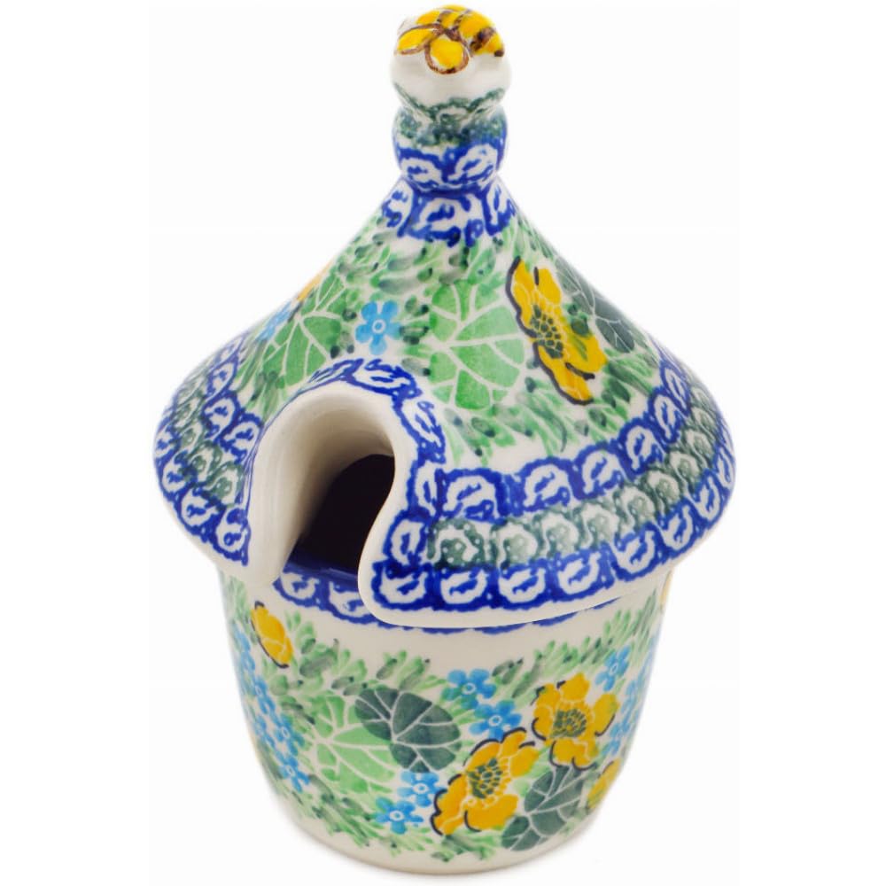 Authentic Polish Pottery Honey Jar Signature UNIKAT in Spring Pond Design Handmade in Boles?awiec Poland by Ceramika Artystyczna + Certificate of Authenticity