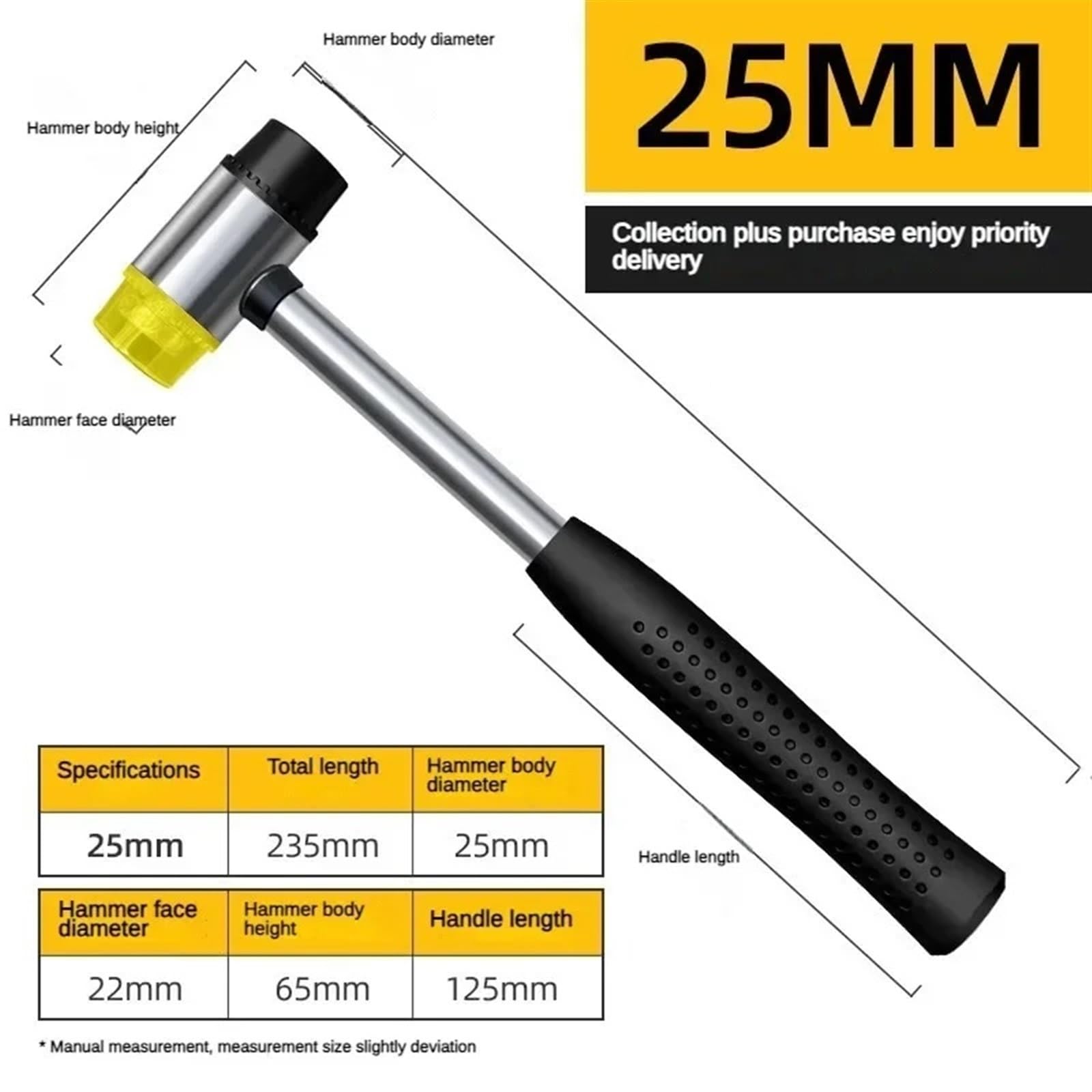 młotek gumowy, 25mm Dwustronny miękki młotek gumowy do szyb wielofunkcyjny z nylonową główką