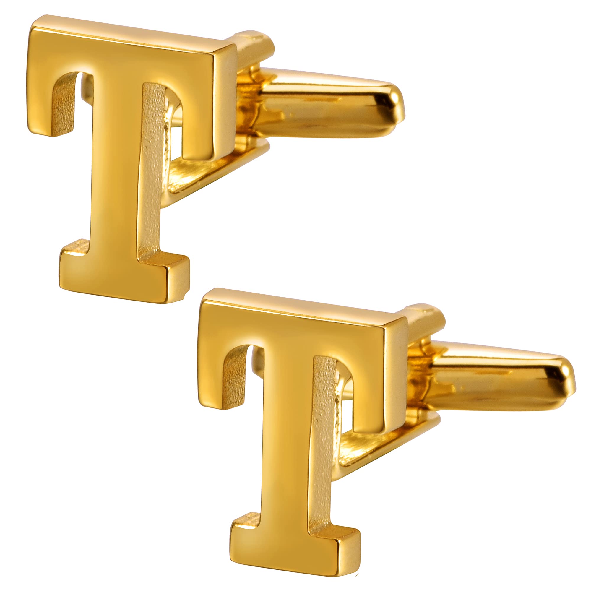 A-Z Initial Cufflink for Men, Classic 18k Gold Silver Black Letter Alphabet Monogram Cuff Links for Wedding Business Party Party