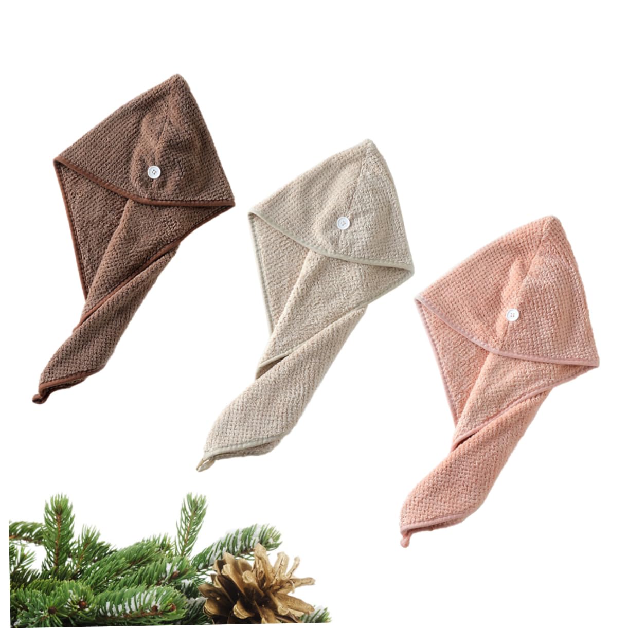 Outanaya 3pcs Fast Dry Hair Cap Coral Microfiber Hair Drying Towel for Quick Absorption and Lightweight Travel Use for Home and Bathing