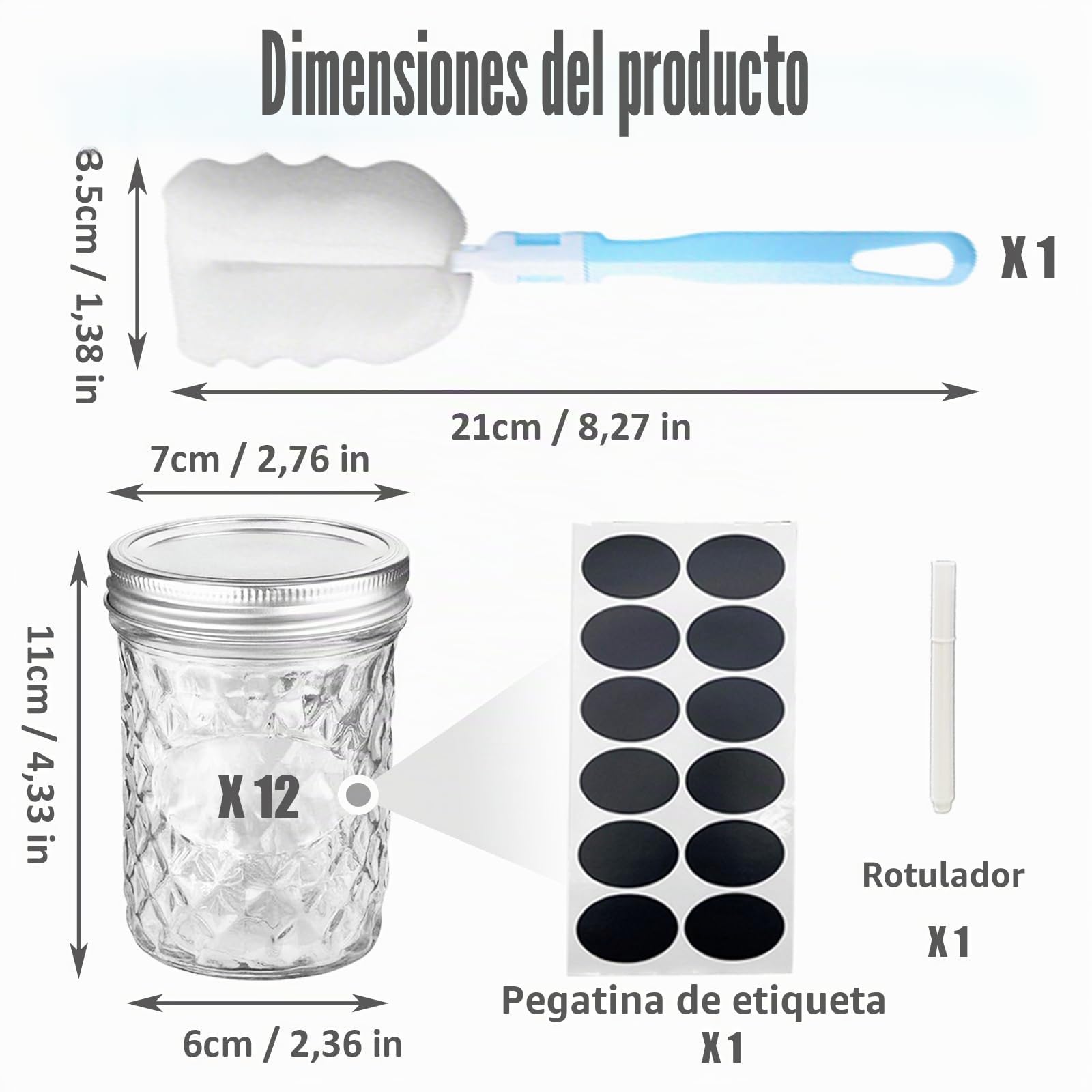 Botes de Cristal con Tapa de 250 ml, 12 pcs Tarros de Cristal con Tapas, Tarros Mason de Boca Ancha con Tapas Herméticas, Tarros de Almacenamiento de Alimentos, para Especias, Mermelada, Miel