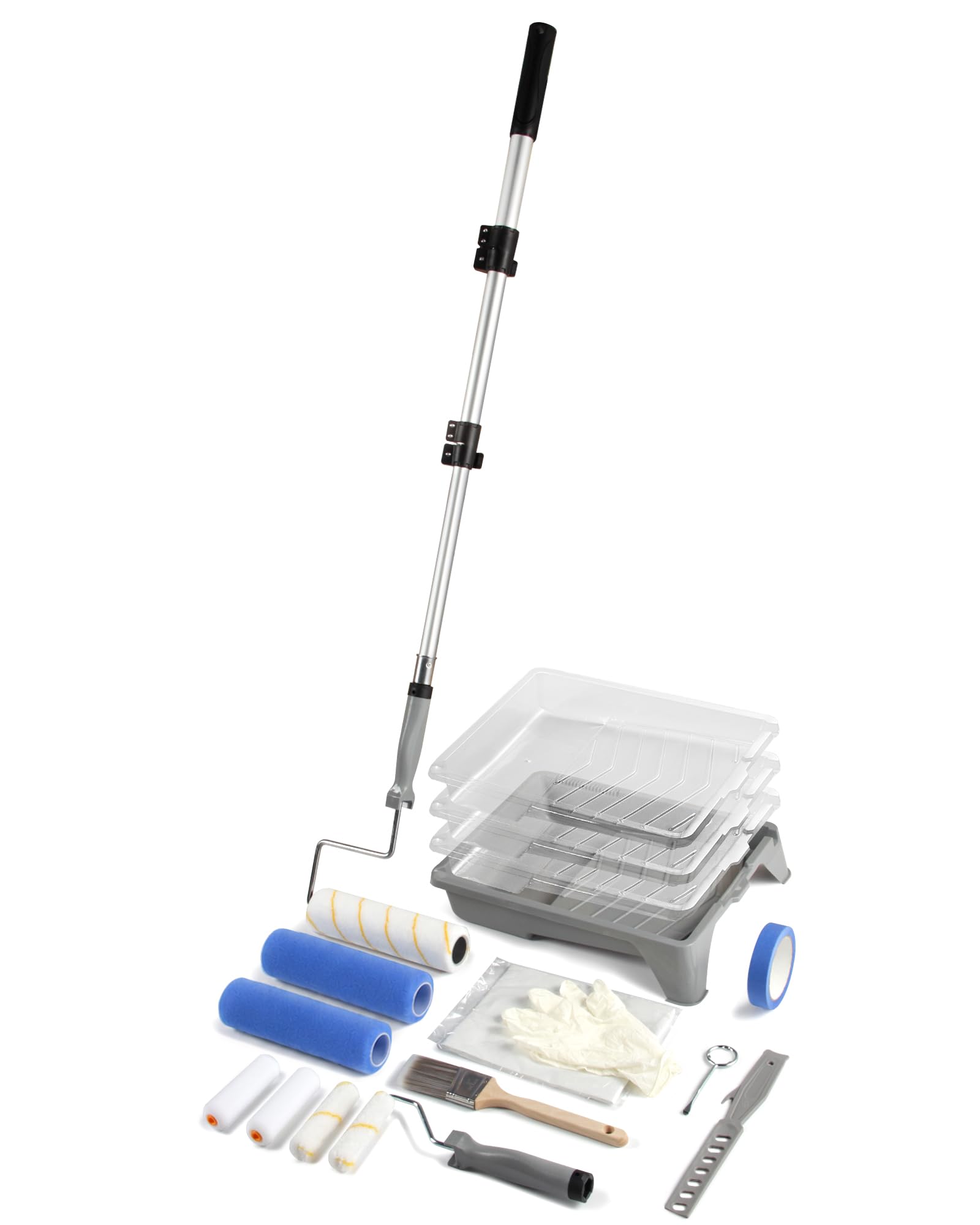 VOOMEY Kit di 20 rulli per pittura con asta di estensione, rulli da 22,9 cm e 10,2 cm, telaio a rullo in microfibra, kit per pittura domestica, pennelli per dipingere pareti