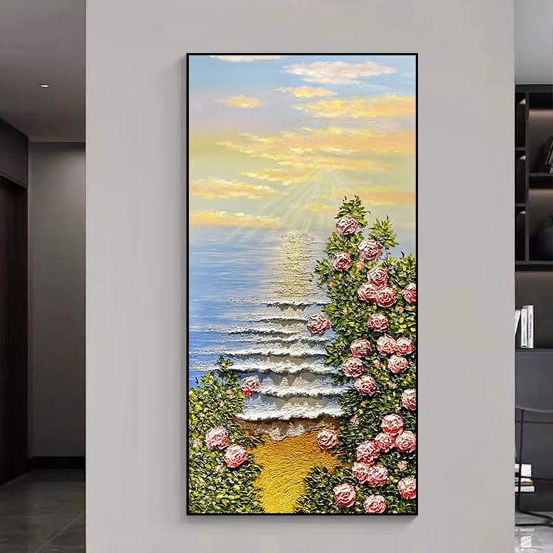 Amazon.com: Ecqizer 春暖花开手绘油画玄关客厅装饰画山水风景