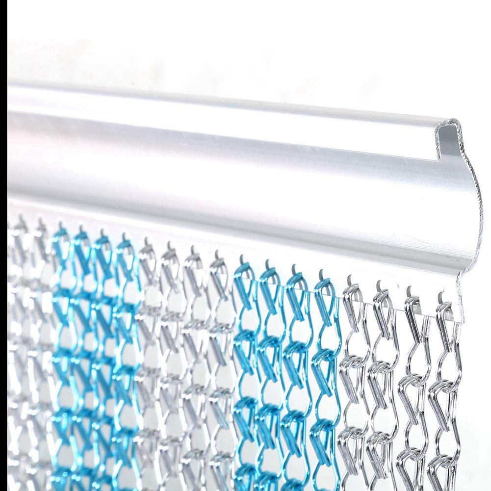 Chian Vorhang, Aluminium Metall Kettenvorhang Link Fliegenvorhang Insektentür Kettenvorhang Jalousien Schädlingsbekämpfung Vorhang für Küchen Geschäfte und Wintergärten, 90 x 214 cm Blau und Splitter